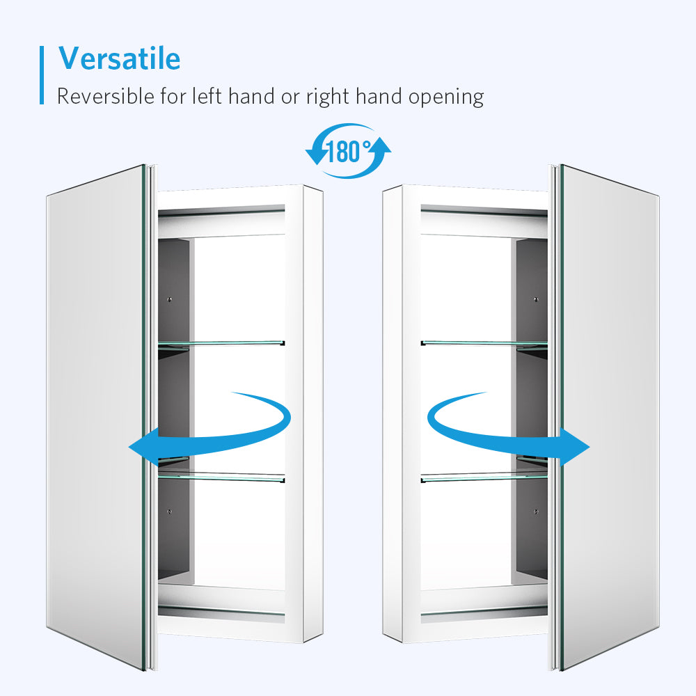 16"x26" Mirrored Medicine Cabinet for Bathroom Recessed or Surface Mount, Silver Aluminum