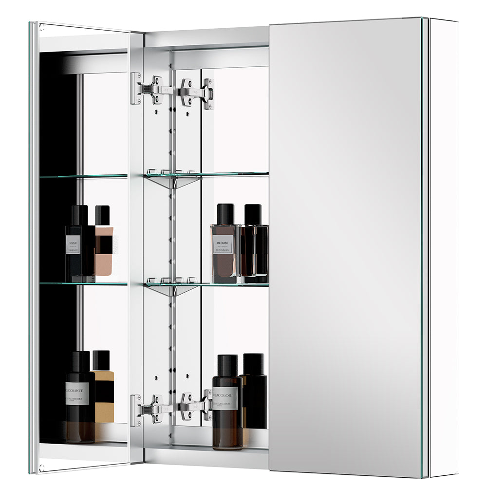 24"x30" Mirrored Medicine Cabinet for Bathroom 2 Door Recessed or Surface Mount, Silver Aluminum