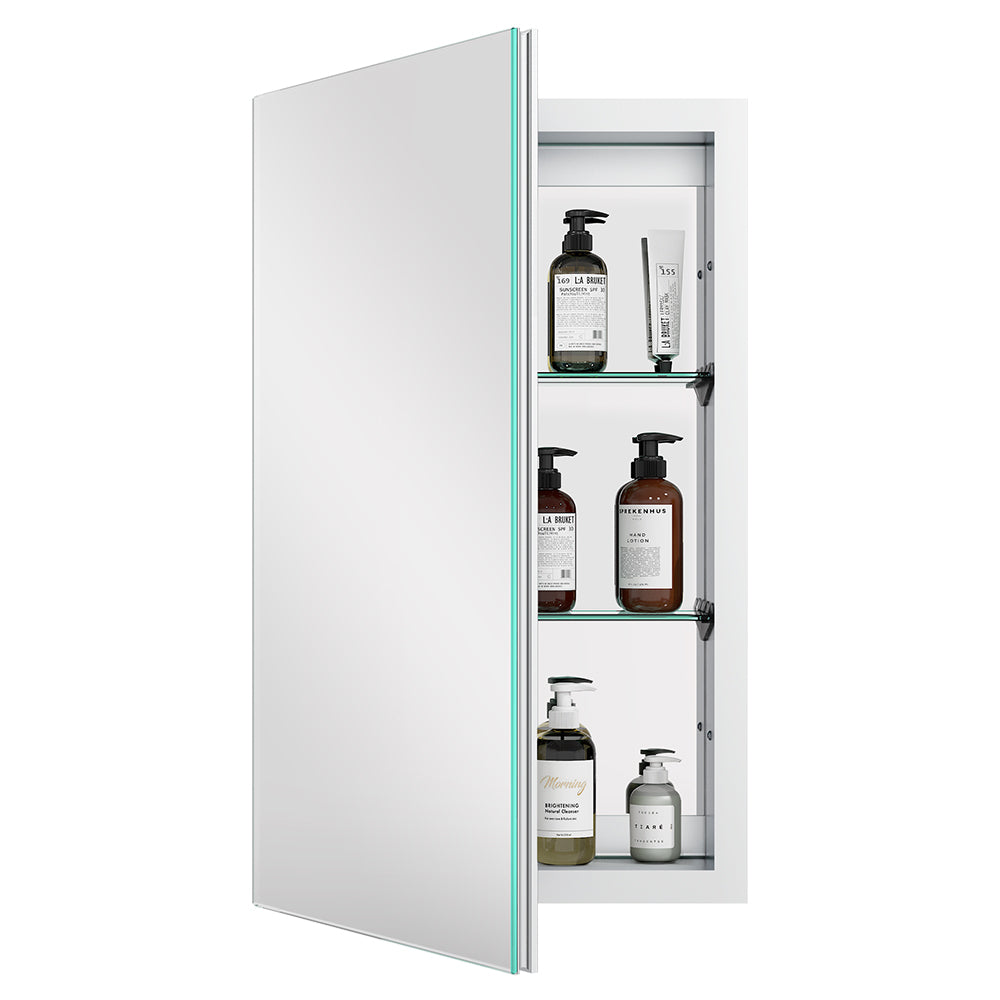 16"x26" Mirrored Medicine Cabinet for Bathroom Recessed or Surface Mount, Silver Aluminum