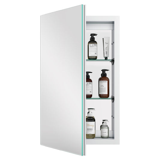 16"x26" Mirrored Medicine Cabinet for Bathroom Recessed or Surface Mount, Silver Aluminum