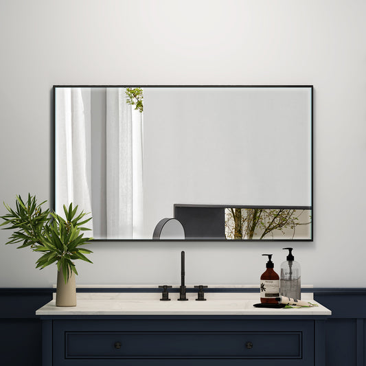 40"x24" Metal Framed Mirror for Bathroom Wall Vanity Mirror Black Aluminum Horizontally or Vertically