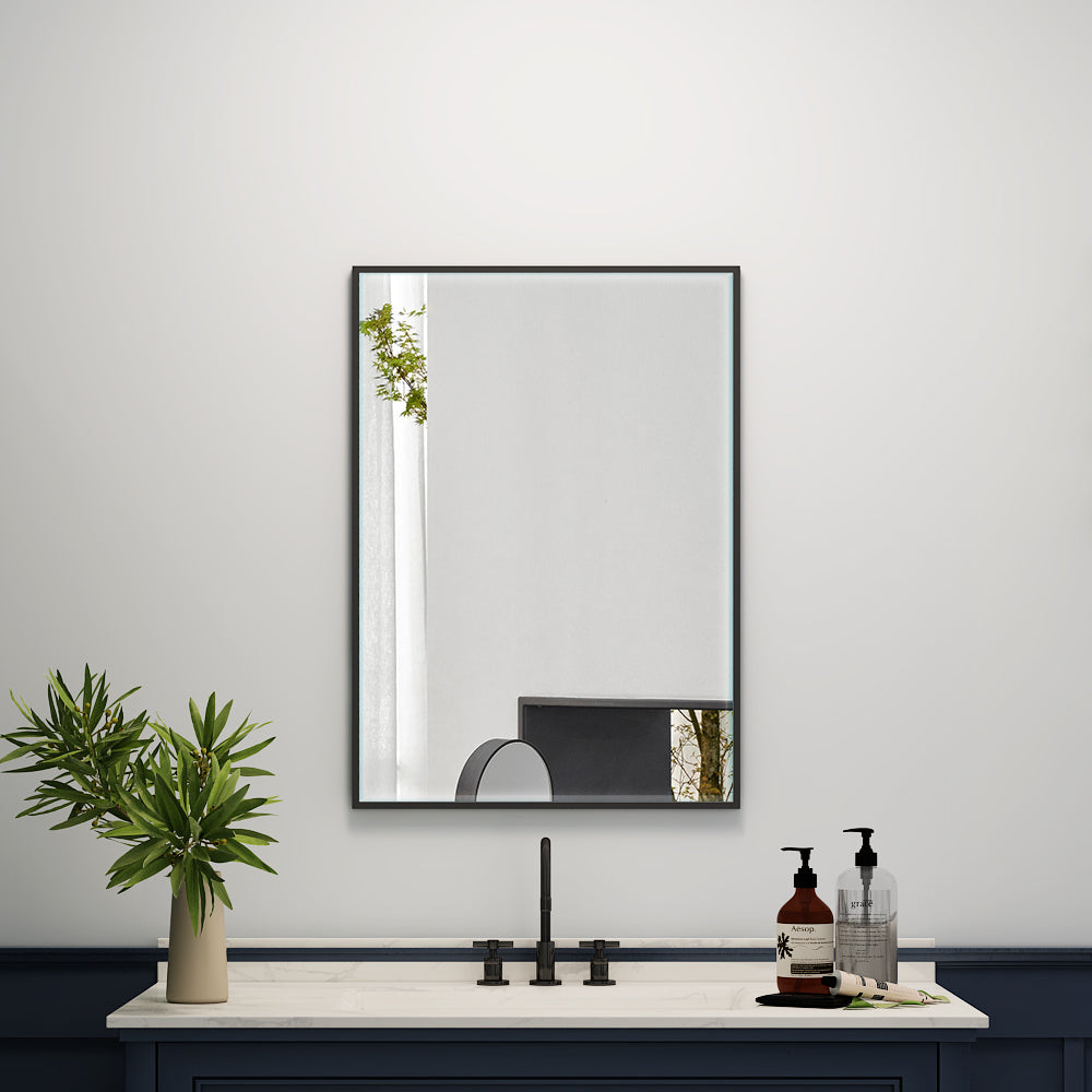 20"x28" Metal Framed Mirror for Bathroom Wall Vanity Mirror Black Aluminum Horizontally or Vertically