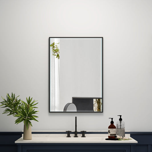 20"x28" Metal Framed Mirror for Bathroom Wall Vanity Mirror Black Aluminum Horizontally or Vertically