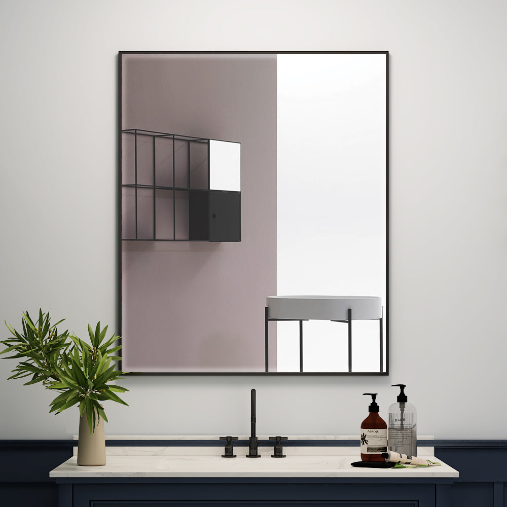30"x36" Metal Framed Mirror for Bathroom Wall Vanity Mirror Black Aluminum Horizontally or Vertically