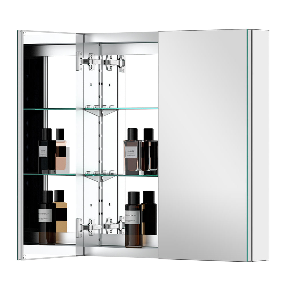 24"x26" Mirrored Medicine Cabinet for Bathroom 2 Door Recessed or Surface Mount, Silver Aluminum