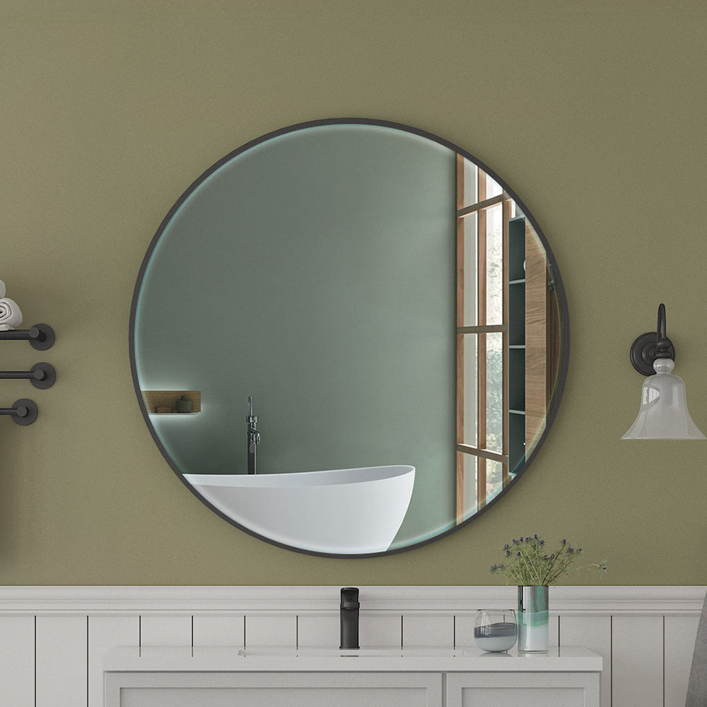 30" Metal Framed Mirror for Bathroom Wall Vanity Black Aluminum Round Mirror