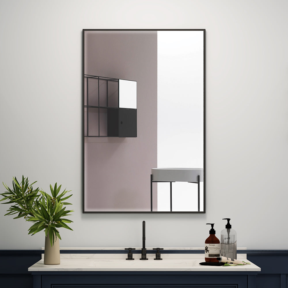 24"x36" Metal Framed Mirror for Bathroom Wall Vanity Mirror Black Aluminum Horizontally or Vertically