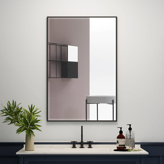 24"x36" Metal Framed Mirror for Bathroom Wall Vanity Mirror Black Aluminum Horizontally or Vertically