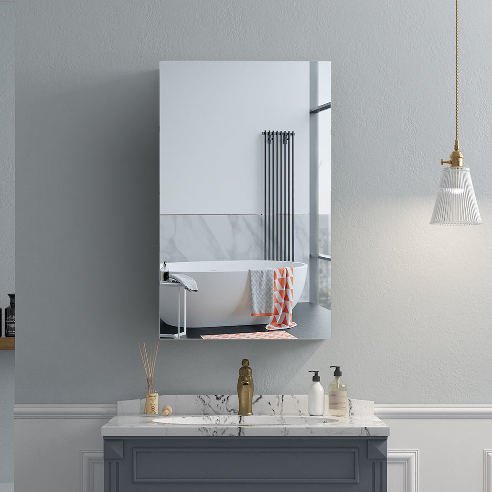16"x26" Mirrored Medicine Cabinet for Bathroom Recessed or Surface Mount, Black Aluminum
