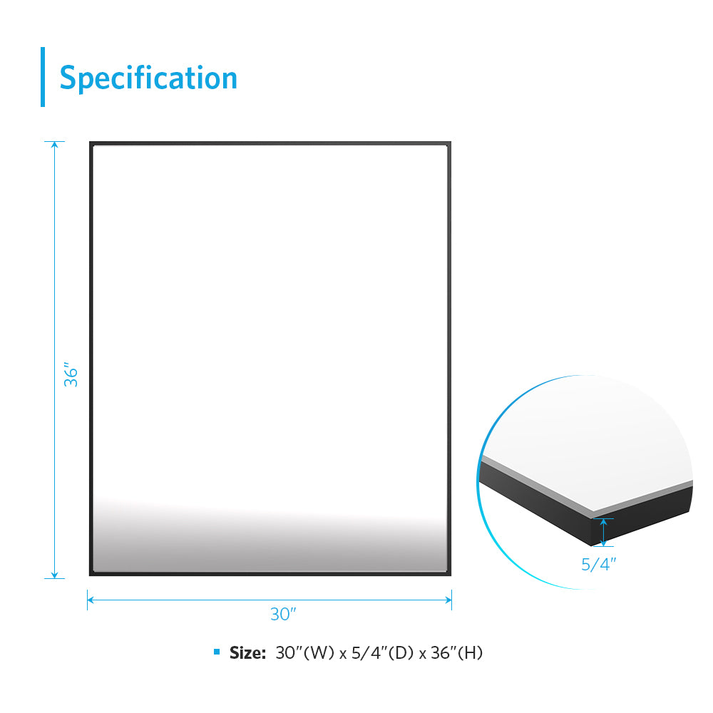 30"x36" Metal Framed Mirror for Bathroom Wall Vanity Mirror Black Aluminum Horizontally or Vertically
