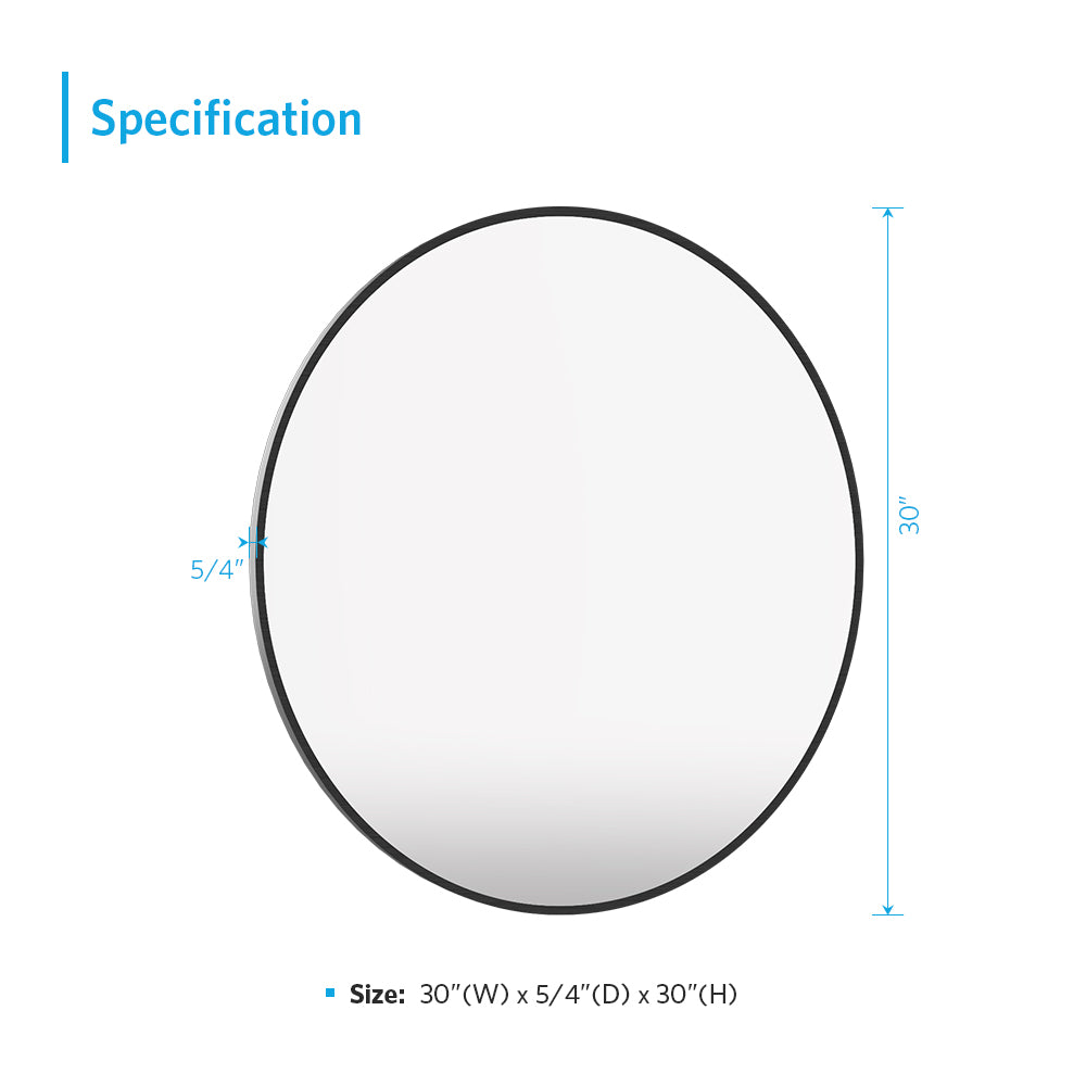 30" Metal Framed Mirror for Bathroom Wall Vanity Black Aluminum Round Mirror