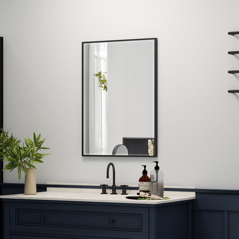 20"x28" Metal Framed Mirror for Bathroom Wall Vanity Mirror Black Aluminum Horizontally or Vertically