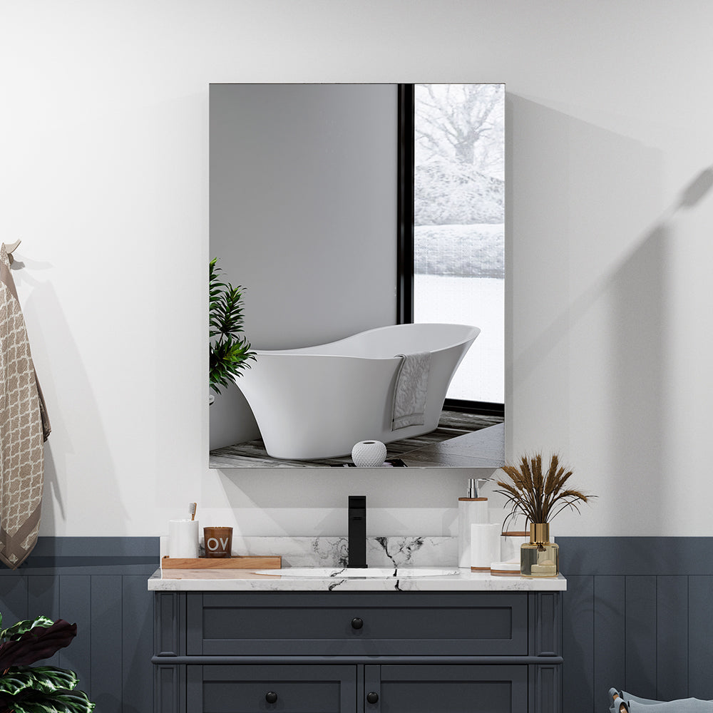 20"x26" Mirrored Medicine Cabinet for Bathroom Recessed or Surface Mount, Black Aluminum