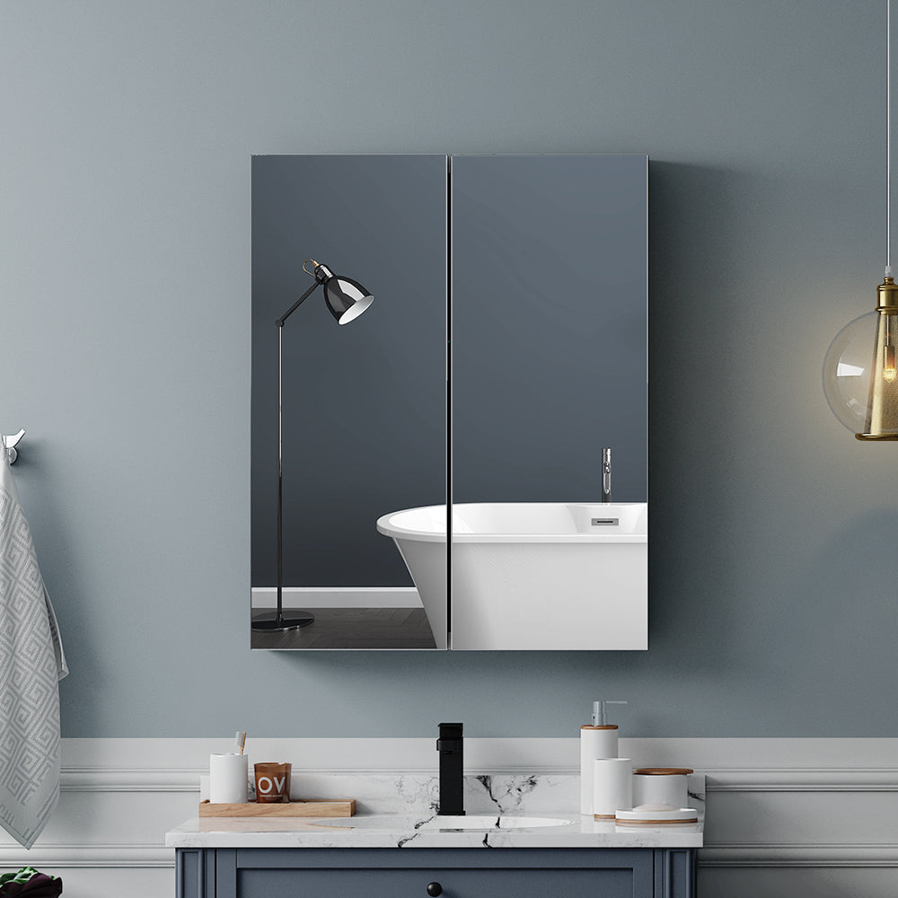 24"x30" Mirrored Medicine Cabinet for Bathroom 2 Door Recessed or Surface Mount, Black Aluminum