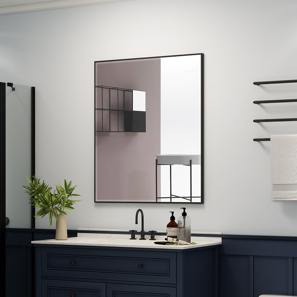 30"x36" Metal Framed Mirror for Bathroom Wall Vanity Mirror Black Aluminum Horizontally or Vertically