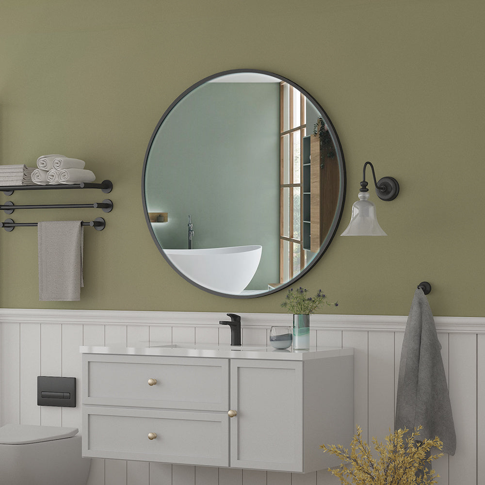 30" Metal Framed Mirror for Bathroom Wall Vanity Black Aluminum Round Mirror