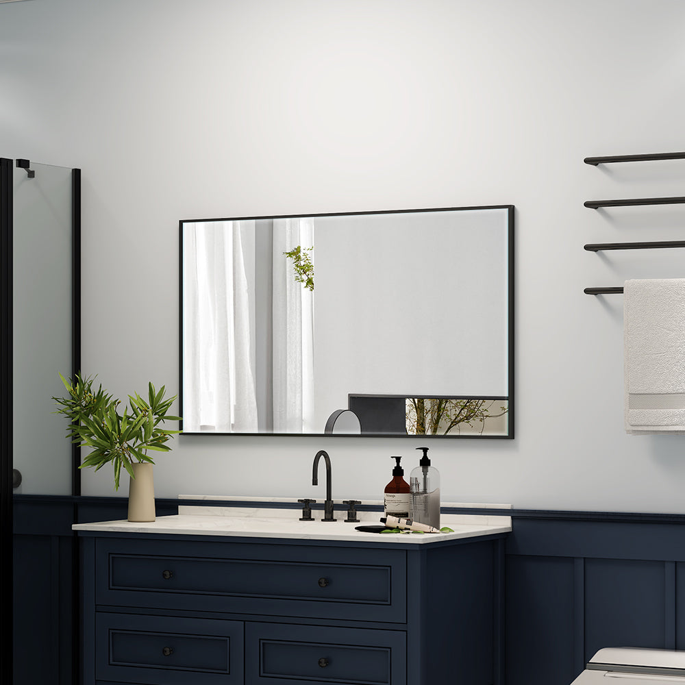 40"x24" Metal Framed Mirror for Bathroom Wall Vanity Mirror Black Aluminum Horizontally or Vertically