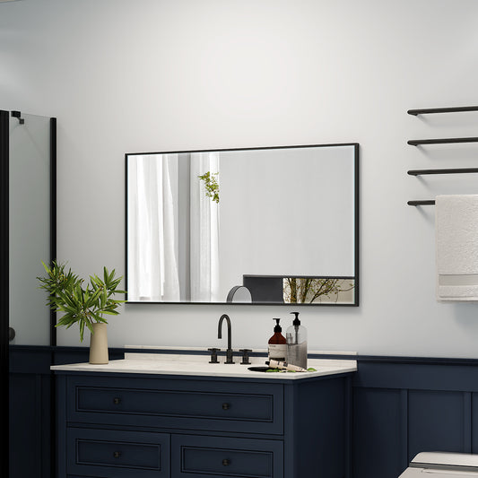 40"x24" Metal Framed Mirror for Bathroom Wall Vanity Mirror Black Aluminum Horizontally or Vertically