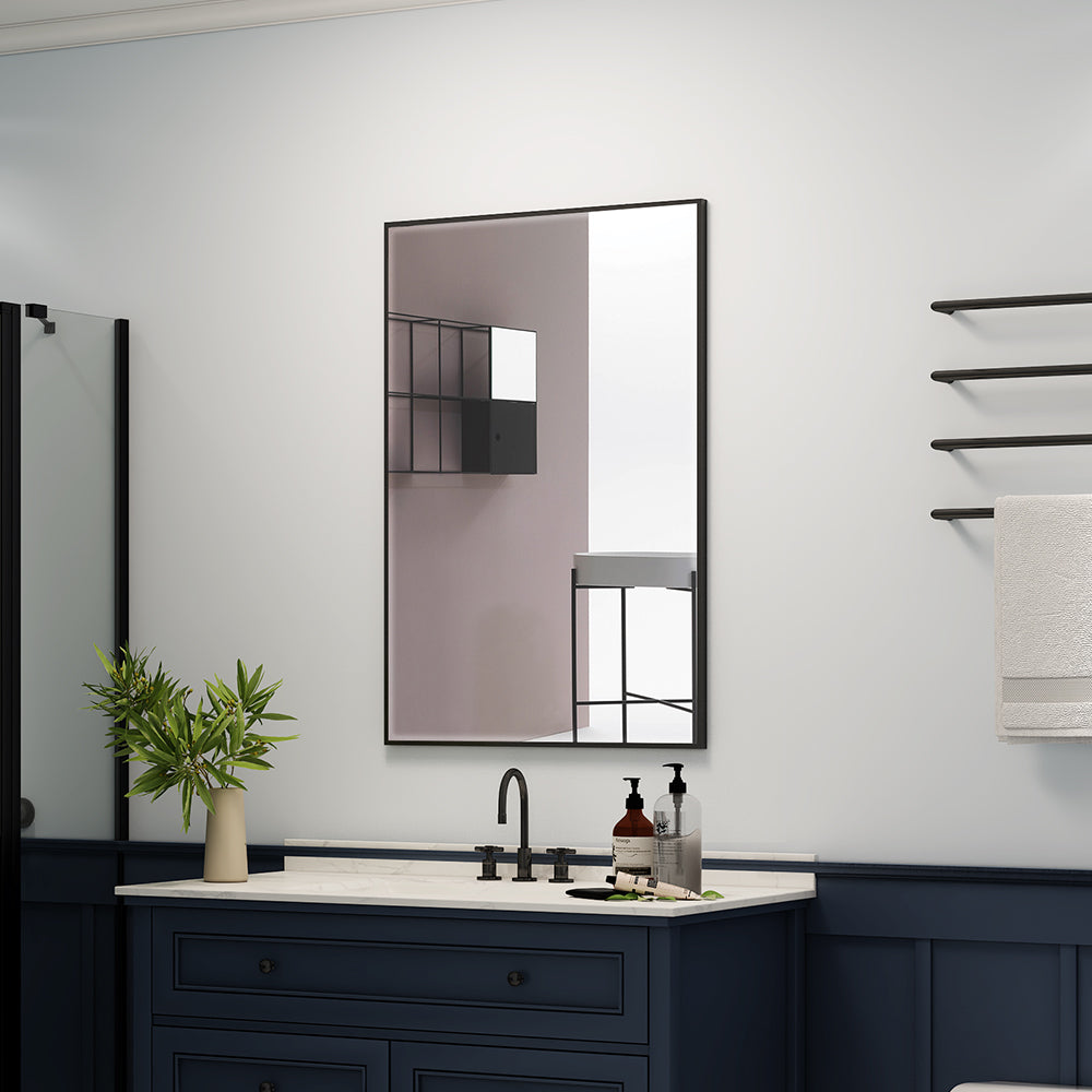 24"x36" Metal Framed Mirror for Bathroom Wall Vanity Mirror Black Aluminum Horizontally or Vertically