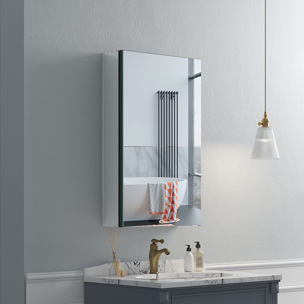 16"x26" Mirrored Medicine Cabinet for Bathroom Recessed or Surface Mount, Black Aluminum