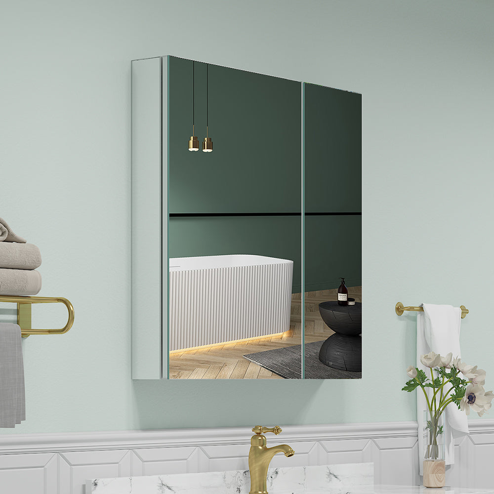 30"x30" Mirrored Medicine Cabinet for Bathroom 2 Door Recessed or Surface Mount, Silver Aluminum