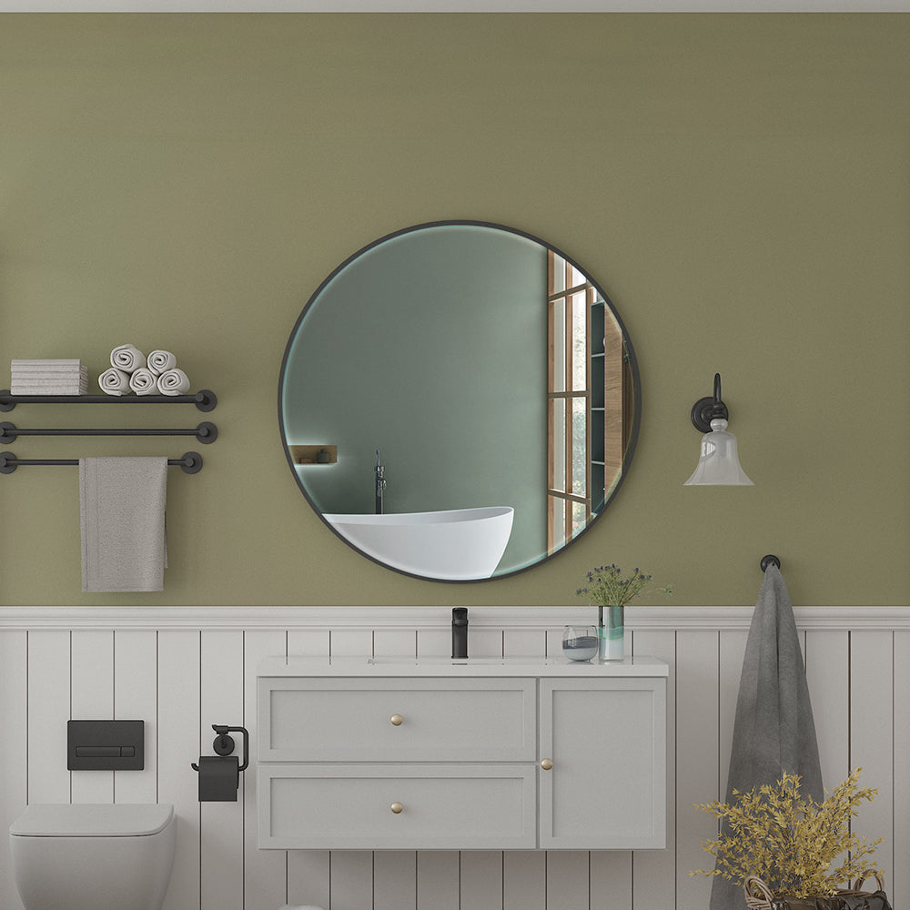 30" Metal Framed Mirror for Bathroom Wall Vanity Black Aluminum Round Mirror