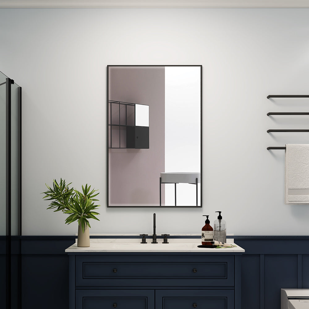 24"x36" Metal Framed Mirror for Bathroom Wall Vanity Mirror Black Aluminum Horizontally or Vertically