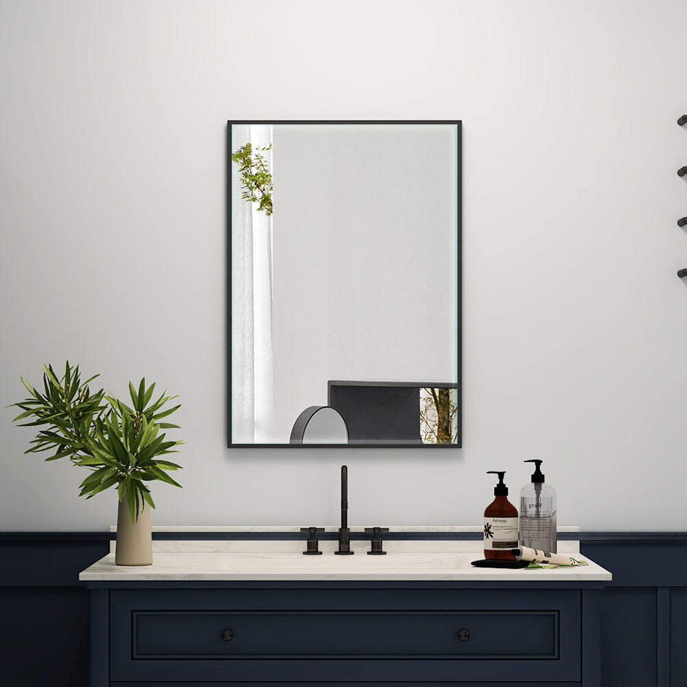20"x28" Metal Framed Mirror for Bathroom Wall Vanity Mirror Black Aluminum Horizontally or Vertically
