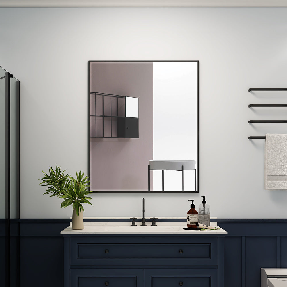 30"x36" Metal Framed Mirror for Bathroom Wall Vanity Mirror Black Aluminum Horizontally or Vertically