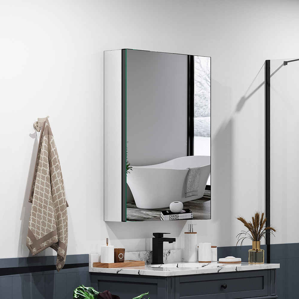 20"x26" Mirrored Medicine Cabinet for Bathroom Recessed or Surface Mount, Black Aluminum