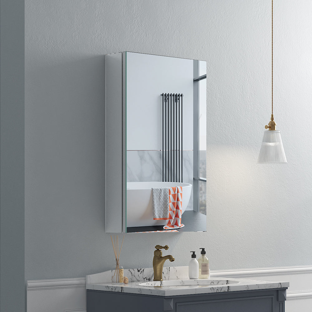 16"x26" Mirrored Medicine Cabinet for Bathroom Recessed or Surface Mount, Silver Aluminum