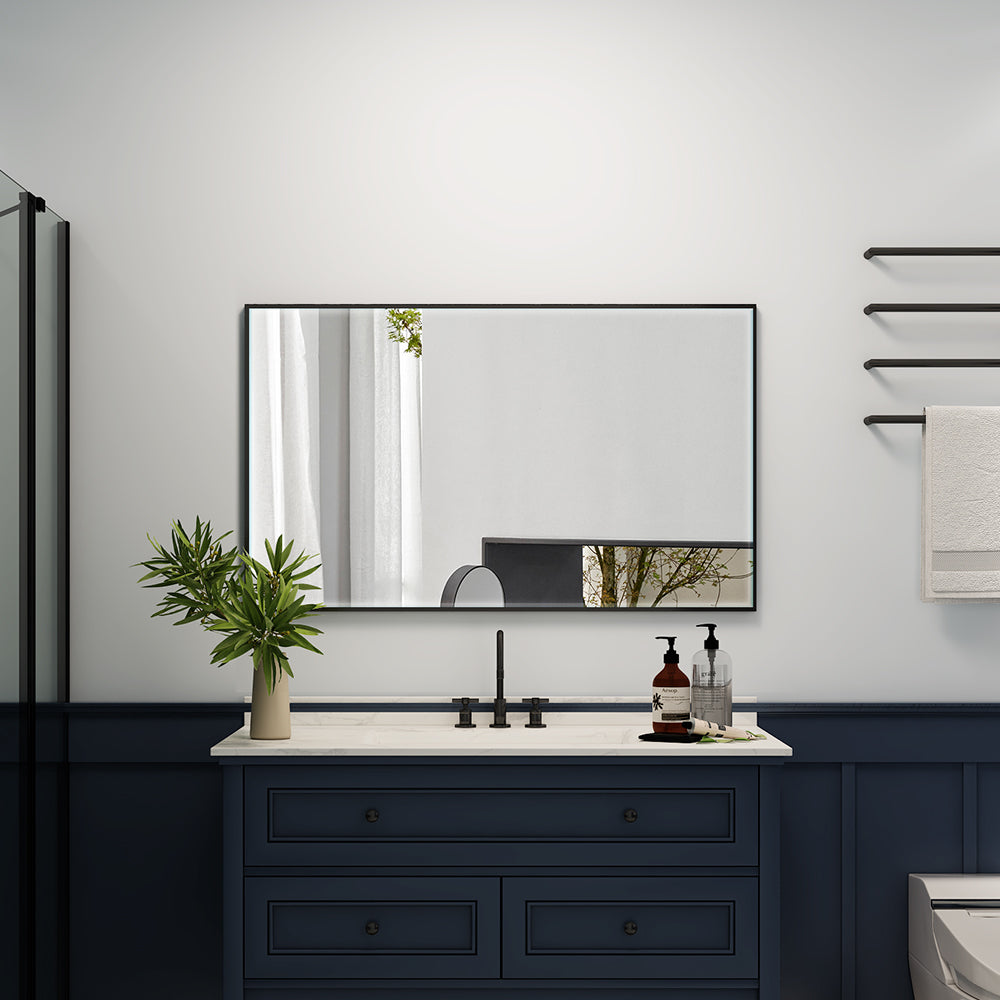 40"x24" Metal Framed Mirror for Bathroom Wall Vanity Mirror Black Aluminum Horizontally or Vertically