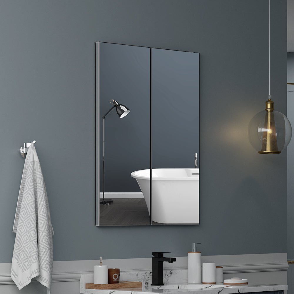 24"x30" Mirrored Medicine Cabinet for Bathroom 2 Door Recessed or Surface Mount, Silver Aluminum