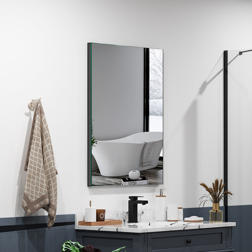 20"x26" Mirrored Medicine Cabinet for Bathroom Recessed or Surface Mount, Black Aluminum