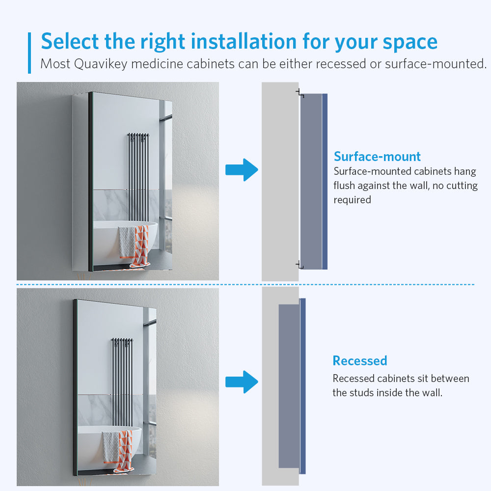 16"x26" Mirrored Medicine Cabinet for Bathroom Recessed or Surface Mount, Black Aluminum