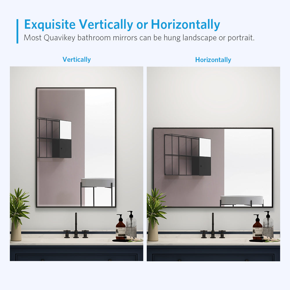 24"x36" Metal Framed Mirror for Bathroom Wall Vanity Mirror Black Aluminum Horizontally or Vertically