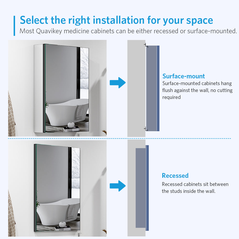 20"x26" Mirrored Medicine Cabinet for Bathroom Recessed or Surface Mount, Black Aluminum