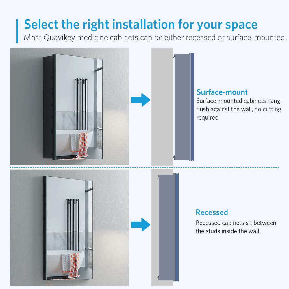16"x26" Mirrored Medicine Cabinet for Bathroom Recessed or Surface Mount, Black Aluminum