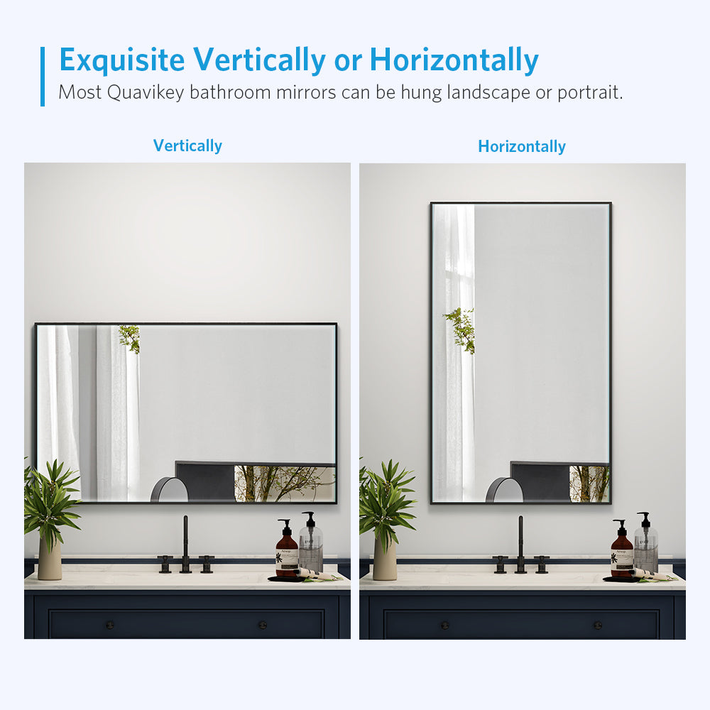 40"x24" Metal Framed Mirror for Bathroom Wall Vanity Mirror Black Aluminum Horizontally or Vertically