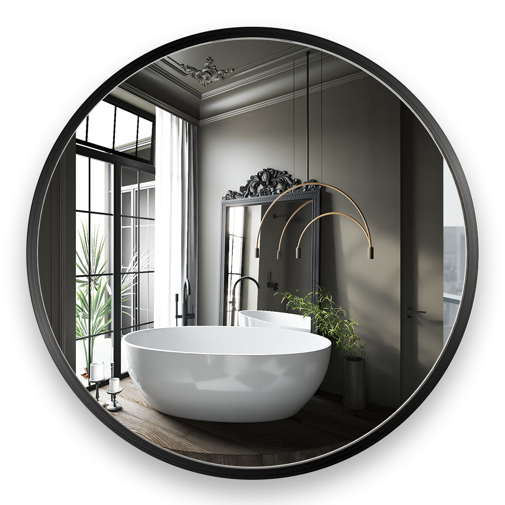 30" Metal Framed Mirror for Bathroom Wall Vanity Black Aluminum Round Mirror