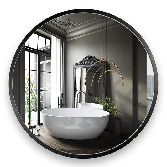 30" Metal Framed Mirror for Bathroom Wall Vanity Black Aluminum Round Mirror