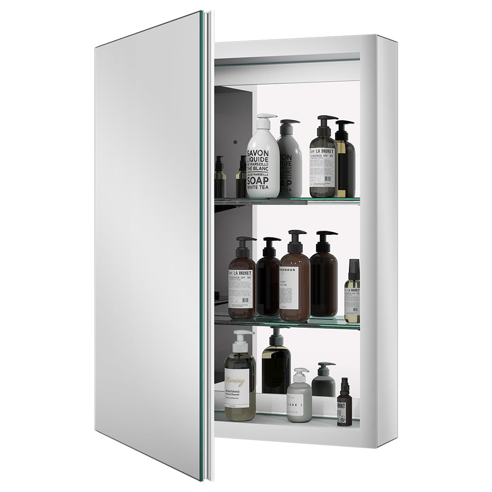 20"x26" Mirrored Medicine Cabinet for Bathroom Recessed or Surface Mount, Silver Aluminum