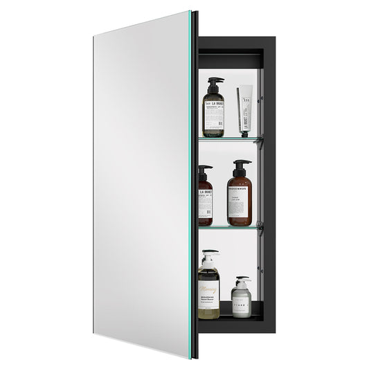 16"x26" Mirrored Medicine Cabinet for Bathroom Recessed or Surface Mount, Black Aluminum