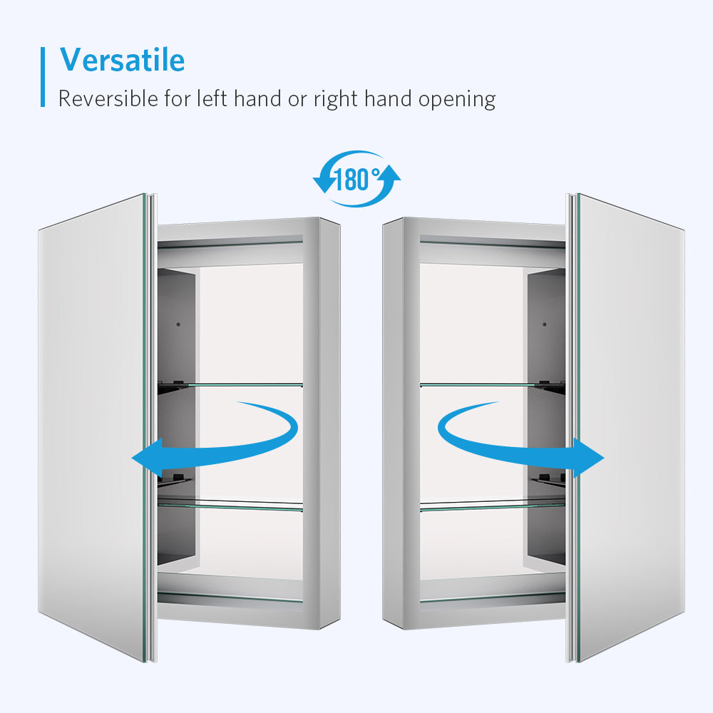 20"x26" Mirrored Medicine Cabinet for Bathroom Recessed or Surface Mount, Silver Aluminum
