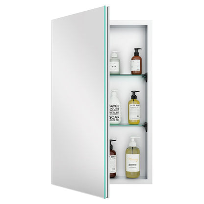 16"x26" Mirrored Medicine Cabinet for Bathroom Recessed or Surface Mount, Silver Aluminum