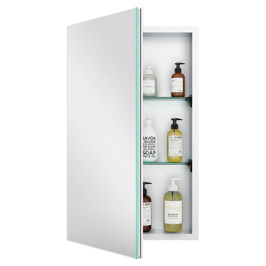 16"x26" Mirrored Medicine Cabinet for Bathroom Recessed or Surface Mount, Silver Aluminum