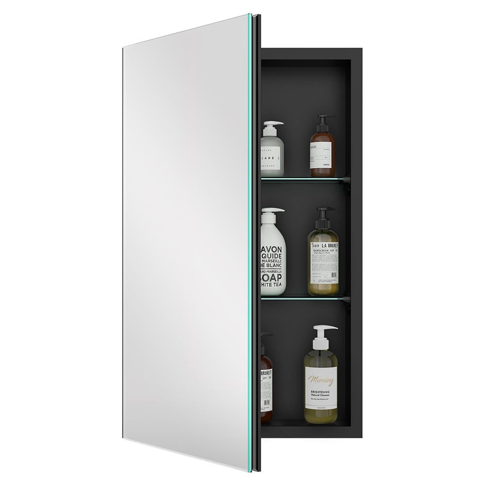 16"x26" Mirrored Medicine Cabinet for Bathroom Recessed or Surface Mount, Black Aluminum
