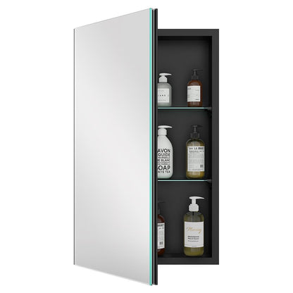 16"x26" Mirrored Medicine Cabinet for Bathroom Recessed or Surface Mount, Black Aluminum