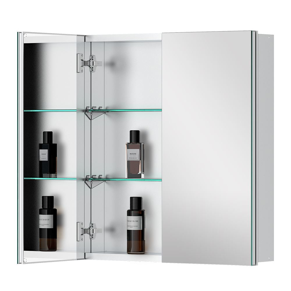 24"x26" Mirrored Medicine Cabinet for Bathroom 2 Door Recessed or Surface Mount, Silver Aluminum