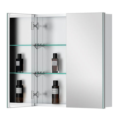 24"x26" Mirrored Medicine Cabinet for Bathroom 2 Door Recessed or Surface Mount, Silver Aluminum